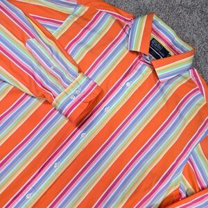 Polo‎ Ralph Lauren Shirt Mens XL 17.5 Preppy Orange Regent Stripe Classic Fit